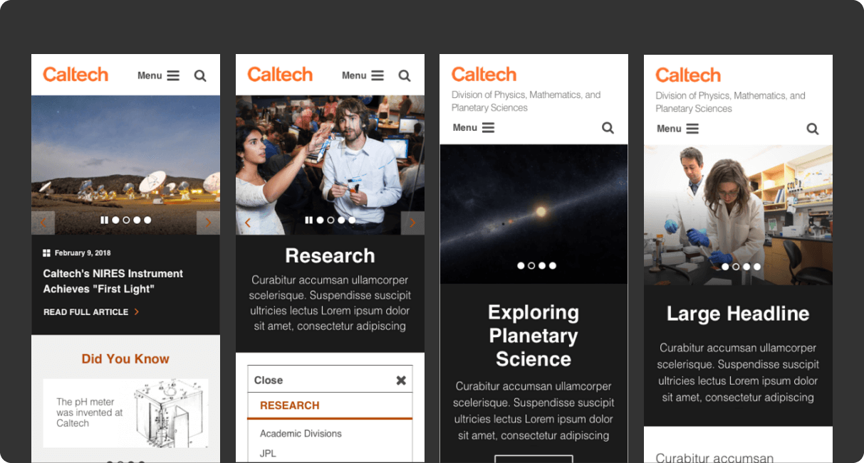 Caltech website mobile responsive designs