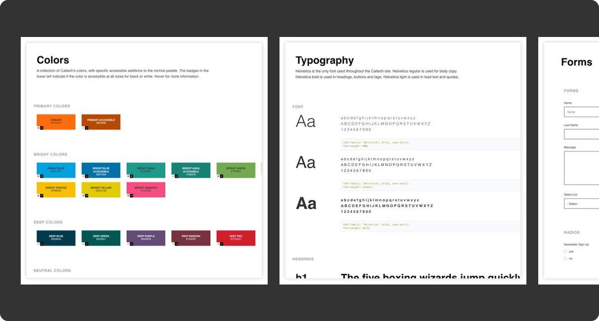 Caltech website style guide documentation