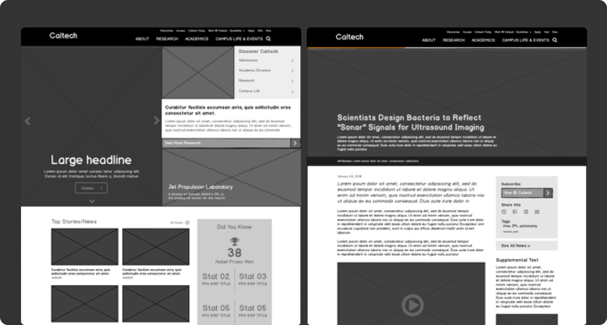 Caltech website wireframes