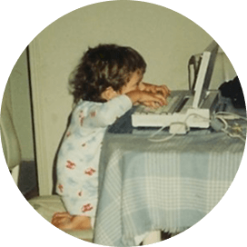 Kid Brett at a computer