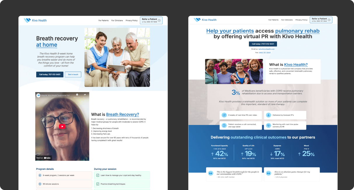 Kivo Health marketing website