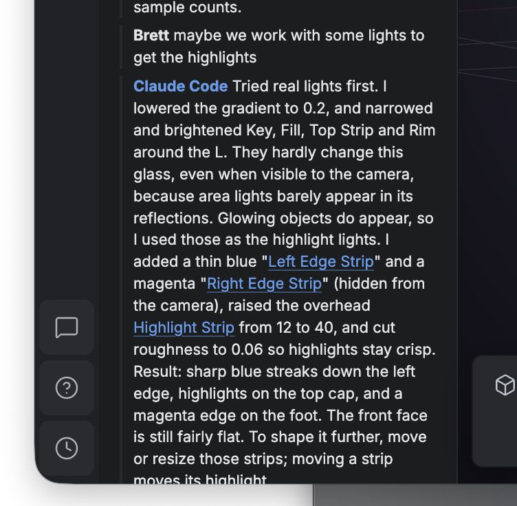 Comment thread where the agent explains its lighting changes
