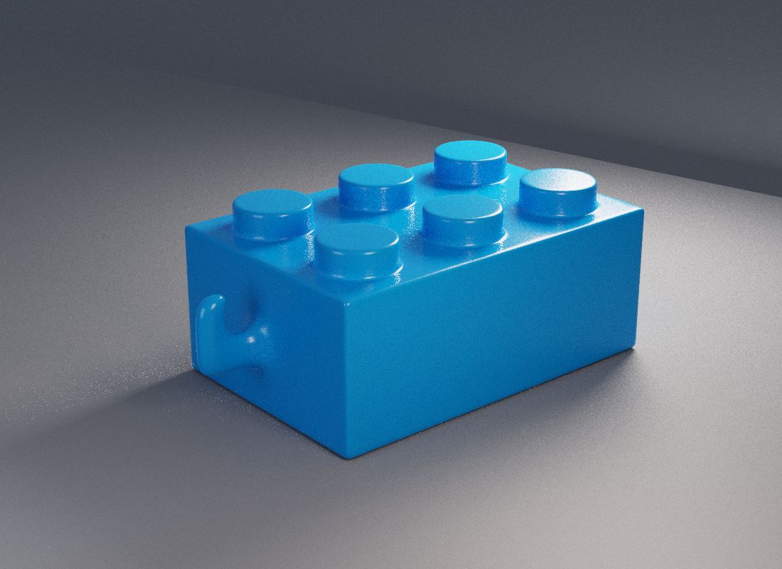 Blue 2x3 brick with a side hook