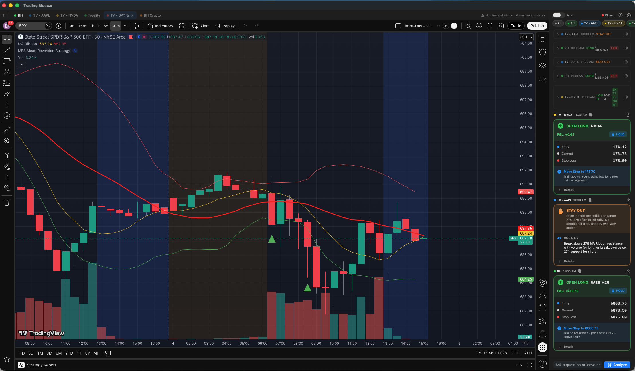 Trading Sidecar with TradingView charts and AI suggestion cards